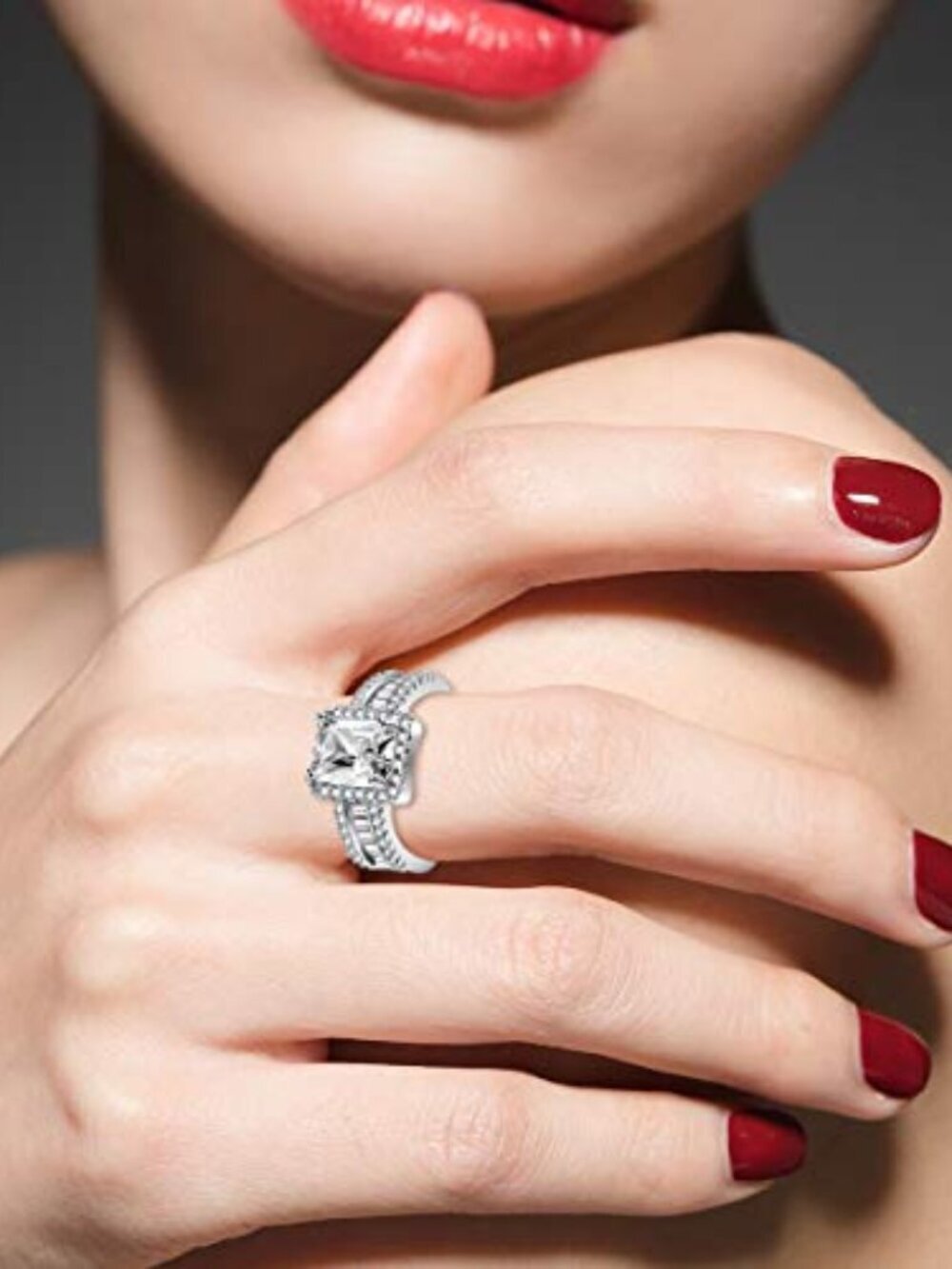 Platinum Plated Rectangle Cubic Zirconia Wedding Engagement Rings